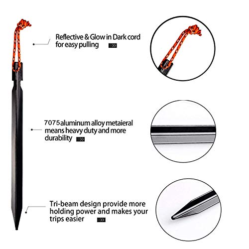 OBKJJ Tent Stakes,7075Aluminium Tent Nail Lightweight with Reflective Rope 12-Piece - Thumbnail 3