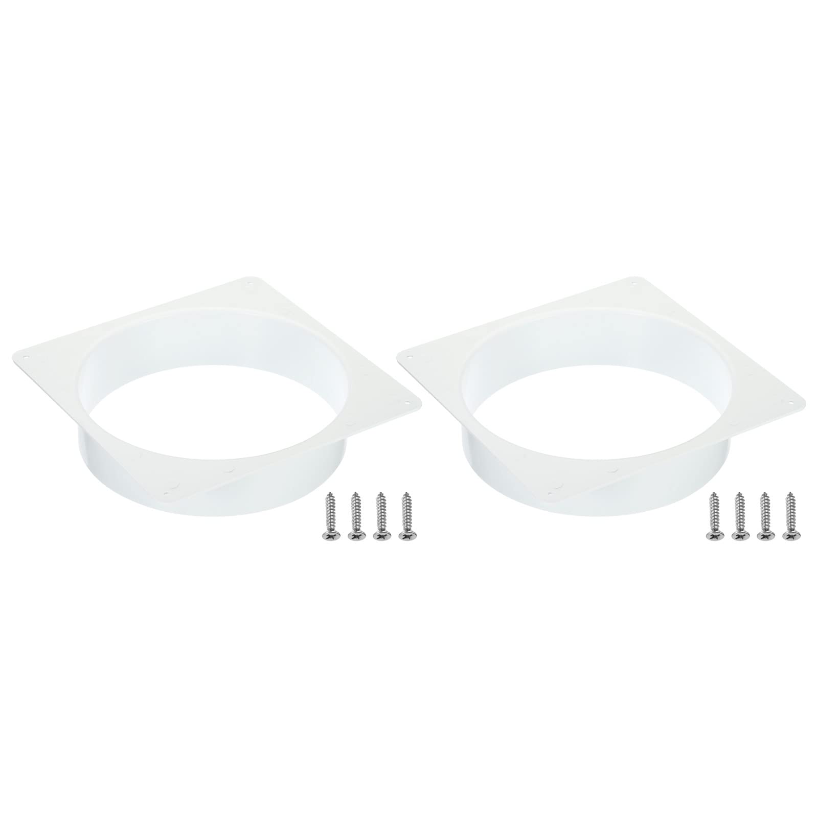 PATIKIL 8" Duct Connector Flange, 2 Pack Dryer Vent Wall Plate Square to Round Straight Ducting Plate for Air Heating Cooling Ventilation Exhaust Fan, White
