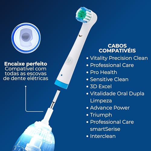 Kit 4 Cabeças de Reposição para Escova Elétrica Oral-B, Cerdas Macias, com 2 Capas de Proteção, Branco