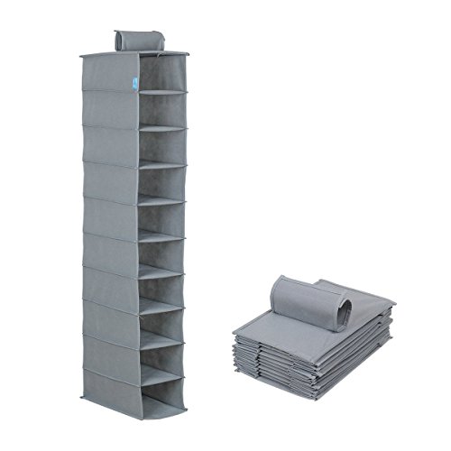 MOHO &amp; HOME 10-Shelf Fabric Wide Hanging Shelves Closet Organizer, Grey