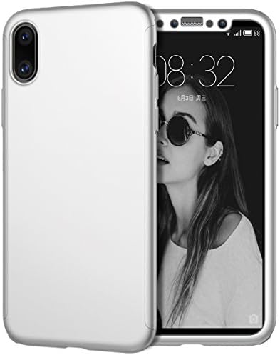 iPhone X Case, Coocolor [Perfect Fit] 360 Degree All-around Ultra Thin Full Body Coverage Protection Dual Layer Hard Slim Case + Tempered Glass Screen Protector For iPhone X-Silver