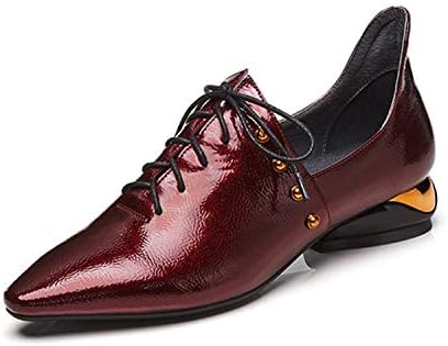 Oxford Shoes for Women Genuine Leather Flat Pointed Toe Lace-up Brogue Shoes Casual Shoes