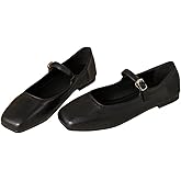 TN TANGNEST Women's Leather Flats Comfortable Square Toe Dress Flats Retro Soft Mary Jane Flats