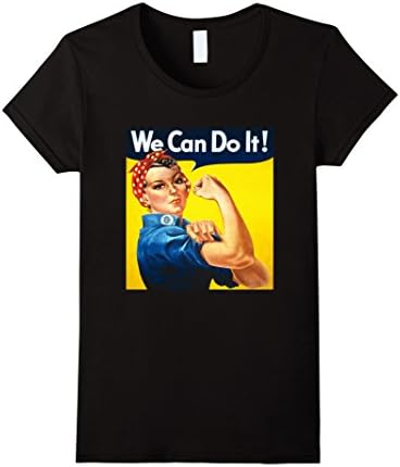 Women's Ladies We Can Do It Rosie The Riveter Girl Power Unisex Tee Large Black