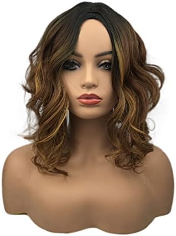WiginwayMedium Curly Wavy Auburn Blend Wigs for Black Women Synthetic Wig Natural Looking
