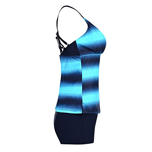 ASERTY Women's Swim Top Two Pieces Plus Size Gradient Tankini Bikini Swimwear Swimsuit Bathing Suit Blue
