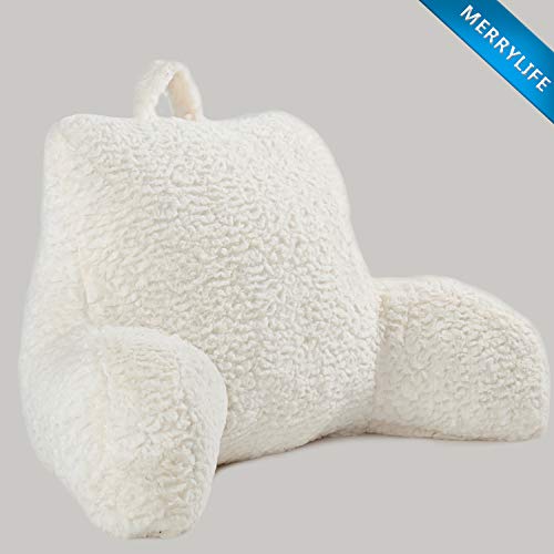 MERRYLIFE Backrest Pillow with Arms Reading Pillow for Adult,Teens, and Kids. (Standardï¼ŒIvory)