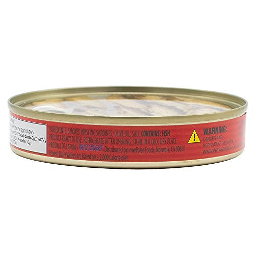 MW POLAR BRISLING SARDINES, SMOKED IN OLIVE OIL, 4.23-OUNCE