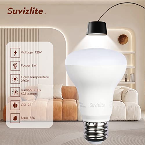 Suvizlite Flicker Free LED Flood BR20 Light Bulb,8W=45W,525Lumens,E26 Base,Dimmable,Soft White Light（2700K）,6 Pack (BR20)