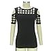 Transer Women Fashion Strapless Hollow Out Short Sleeve Casual T-Shirt Tops Blouse (M, Black)