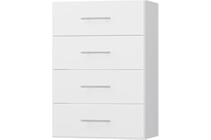 MODCART 4 Drawer Short Tower Closet Unit, Modular Closet System, Wood Closet System Organizer with Storage for Walk In Closets, Clothing Rack Closet for Hanging Clothes, Bedroom, White, 31.5"W