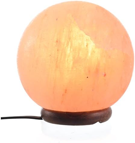 ShartPro Ball Natural Himalayan Salt Lamp - Handcrafted From Himalayan Rock Salt crystals - Beautiful Genuine Neem Wood Base - With 6" UL Cord And Dimmable Switch + 2 Color bulbs, Clear and Red
