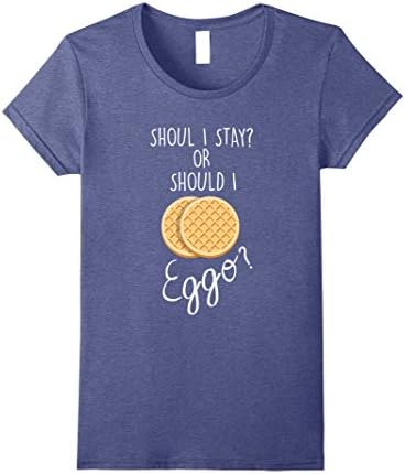 Womens Should I Stay Or Should I Eggo T-Shirt Funny Waffle Food Tee Small Heather Blue