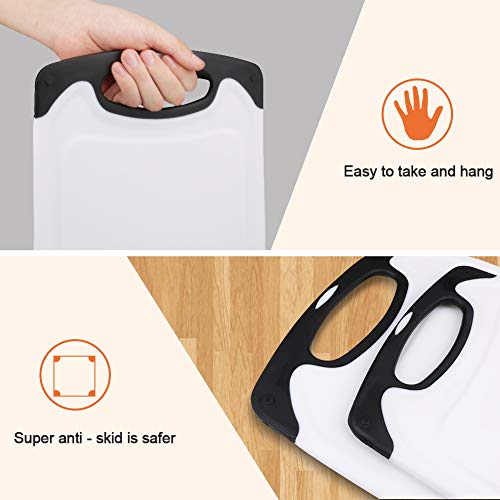 Aritan Thicken Plastic Cutting Board for Kitchen(3-Piece), Juice Grooves, Easy-Grip Handles Dishwasher Safe, Set of Three, Black