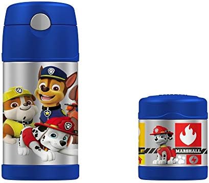 PAW Patrol Thermos FUNtainer 10oz Food Jar and Insulated 12oz Straw Bottle Set Boy or Girl (Blue-Boy)