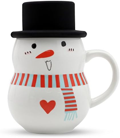 Asmwo Christmas Mug Cute 3D Snowman Mug Coffee Tea Mug With Silicone Lid Christmas Gift for Kids Teens Girls Boys Women Men 14 oz-C
