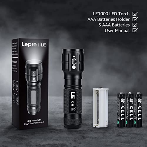 LE LED Torch Small, LE1000 Extremely Bright Zoom-able Mini Torches Battery Operated for Children, Portable, Waterproof Torch, Torch for Camping, Outdoor, Hiking, Emergencies