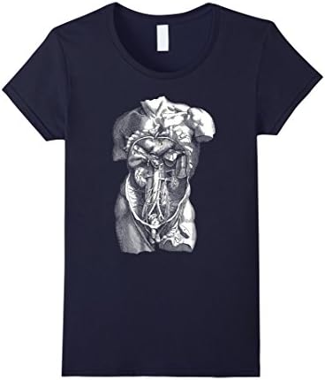 Womens Human Male Torso Mans Body Vintage Medical Biology T-Shirt Small Navy