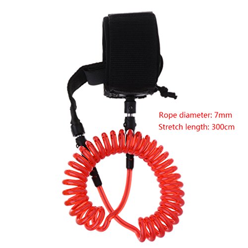 GMSP 10 ft Coiled TPU Surfboard Leash, Paddle Board Accessory Spring Foot Rope Surfing Safety Lifesaving (red)