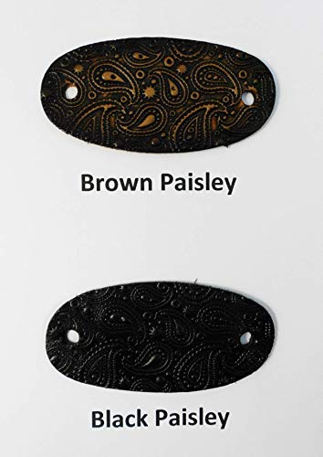 2 Large Leather Hair Barrettes w Sticks, Oval Shape Ponytail Holders, Choice of Design - Thumbnail 5
