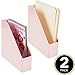 mDesign Plastic Slim Vertical File Folder Storage Organizer Bin with Handle - Hold Notebooks, Binders, Envelopes, Magazines for Home Office, Work Desktops, Ligne Collection, 2 Pack, Light Pink