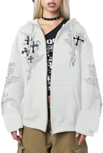 Amazon.com: Attria Women Y2K Zip Up Hoodie Fairy Grunge Jacket