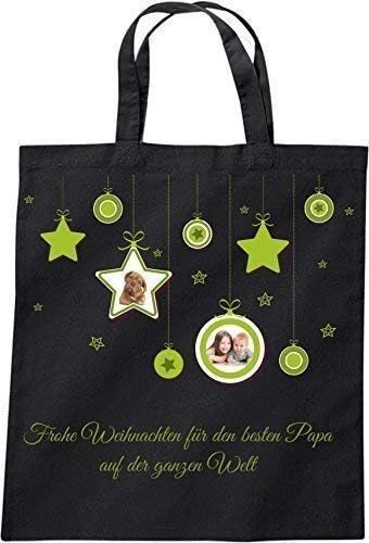 Cloth Bag Cotton Bag Bag CARRYBAG Short Handle with Personal Name and Photo Xmas Christmas (Balls Green) - Blue, 38 x 42 cm
