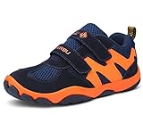 DADAWEN Boy's Leather Casual Outdoor Breathable Running Shoes Sneakers(Toddler/Little Kid/Big Kid) Dark Blue US Size 3 M Little Kid