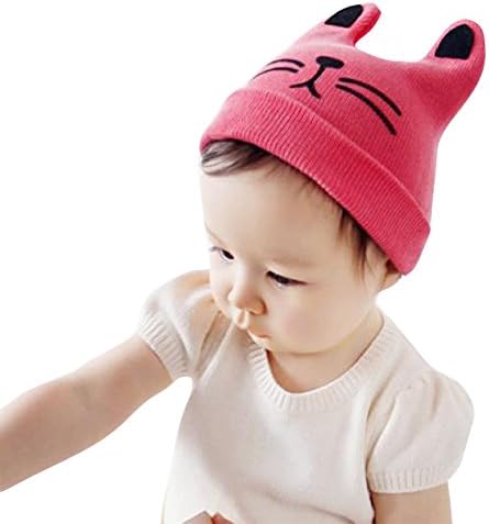 Datework Baby Knitted Cat Ear Beanie Winter Warm Hat (Watermelon Red)