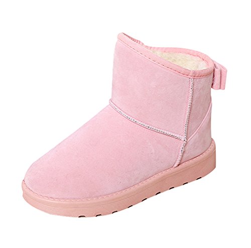 T&Grade Women Classical Bowknot Winter Snow Boots Warm Ankle Shoes(7 B(M) US, Pink)