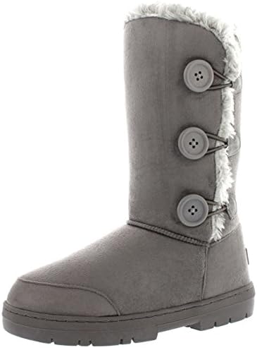 Womens Triplet Button Fully Fur Lined Waterproof Winter Snow Boots - Grey - 6 - 37 - EA0155
