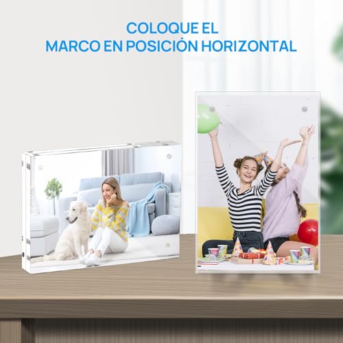 Paquete de 3 Marcos Acrílicos para Fotos - 4"X6" Marcos Magnéticos, Bloque de 0.8" de Grosor, Marcos Transparentes de Doble Cara que se Pueden Colocar en el Escritorio en Horizontal o en Vertical (TransparenteA, 4X6)