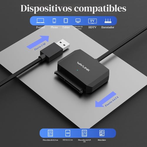 WAVLINK USB3.0 to SATA III Hard Drive Adapter Cable,External Hard Drive Connector for 2.5''/3.5''HDD/SSD, SATA to USB A 5Gbps Converter, Power Adapter Included