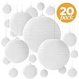 20 White Round Paper Lanterns for Weddings, Birthdays, Parties and Events - Assorted Sizes of 6", 8", 10", 12" (5 of Each Size) - by Avoseta