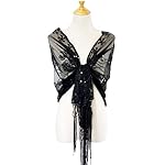 Zakia Women's sequined shirt mesh scarf 1920s Cape fringed evening dress shiny shawl shrug wedding party Zakia Women's sequined shirt mesh scarf 1920s Cape fringed evening dress shiny shawl shrug wedding party