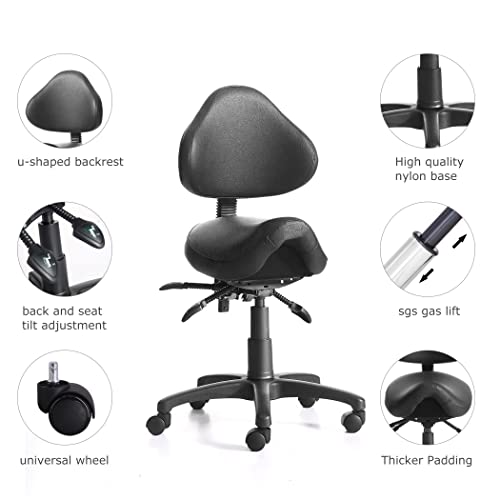 Eognyzie Saddle Stool Rolling Spa SalonErgonomic Saddle Chair