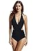 zeraca Women's Surplice Neckline High Waisted Halter One Piece Swimsuit Bathing Suit (Black, S6)