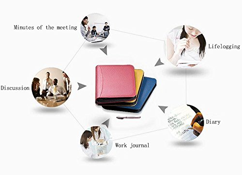 ZZ Lighting Executive Zippered Professional Business Planner Zipper 6-Ring Binder Organizer Packet Portfolio with Filler Paper Calculator Card Bag(A6 Red)