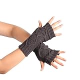 Vovotrade Winter Wrist Arm Hand Warmer Knitted Long Fingerless Gloves (Dark Gray-A)