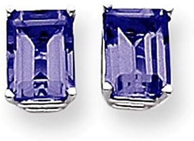 14k White Gold 8x6mm Emerald Cut Sapphire earring