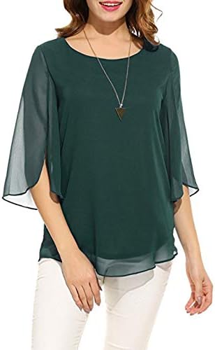 Pegaso Fashion Women Tops, Tees Shirt Tunic Fabric Georgette(Scoop Neck 3/4 Sleeves Bottle Green) Tops for Girls New Fashion Western