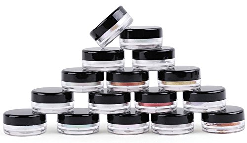 Bekith 100 set Clear Empty 3 Gram/3ML Plastic Pot Jars, BPA Free Cosmetic Sample Empty Container, Black Screw Cap Lid, for Make Up, Eye Shadow, Nails, Powder, Paint, Jewelry