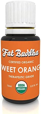 Organic Sweet Orange Essential Oil from Fat Buddha, USDA Certified, 100% Pure Therapeutic Grade, Naturally Reduce Fear and Anxiety, Immune Strength, Sustainably Sourced, Small Batch Produced - 15ml