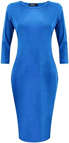 POZON Womens Classic Slim Fit Bodycon Midi Dress (S, Blue)
