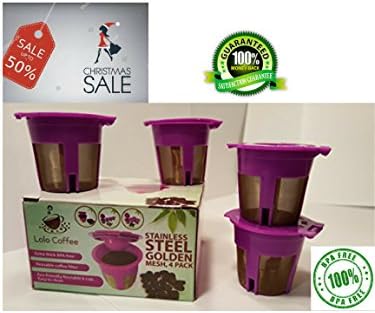 Stainless Steel Reusable K-cup Coffee Filter Set,/ Compatible with Keurig 2.0 Systems and Most K-cup Brewers, Made with Stainless Steel Golden Mesh (4 PACK). Fits K200/K250, K300/K350, K400/K450/K460