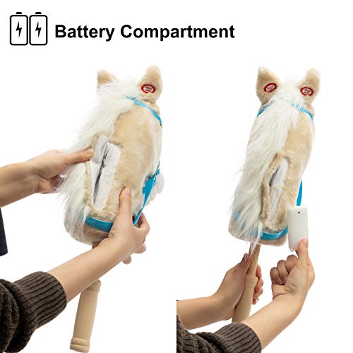 HollyHOME Outdoor Stick Horse with Wood Wheels Real Pony Neighing and