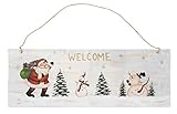 Juvale Christmas Welcome Sign - Rustic Metal Door Wall Hanging Decoration, Santa Claus, Tree and Snowman Design, Indoor Outdoor Horizontal Sign for Home, Classroom, Office, 16 x 5.8 Inches