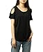 PAAZA Womens Criss Cross Casual Loose Cold Shoulder Tops and Blouses Basic T Shirts (Black, S)