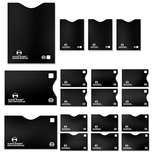 18 RFID Blocking Sleeves (14 Credit Card Holders & 4 Passport Protectors) Ultimate Premium Identity Theft Protection Sleeve Set for Men & Women. Smart Slim Design perfectly fits Wallet / Purse