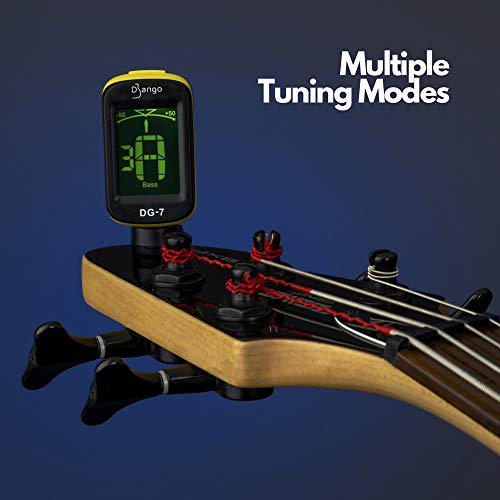 Django Guitar Tuner by Pick Geek | for Acoustic, Bass, Electric, Ukulele, Violin, Classical Guitars | Fast and Accurate | Includes Chromatic Tuning | Clip-on and Easy To Use | Battery Included